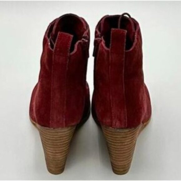 Diba Blake Suede Bootie Women’s 9 Burgundy Leather Upper Wedge Heel Ankle Boots - Picture 5 of 6